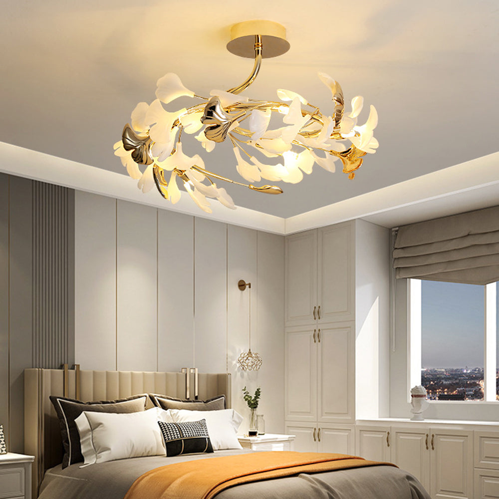 Olivia Elegant Leaf Ceramic/Metal Flush Mount Ceiling Light, Gold | Fioriscas