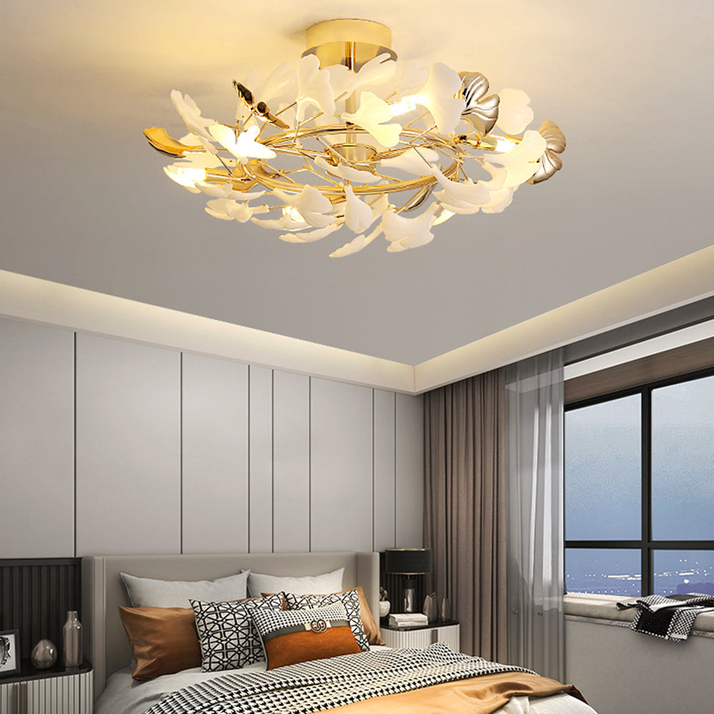 Olivia Elegant Leaf Ceramic/Metal Flush Mount Ceiling Light, Gold | Fioriscas