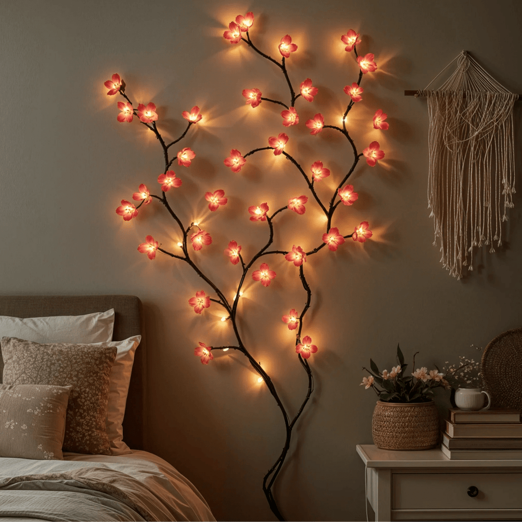 1.6 m LED string lights, warm white & soft pink glow - Fioriscas