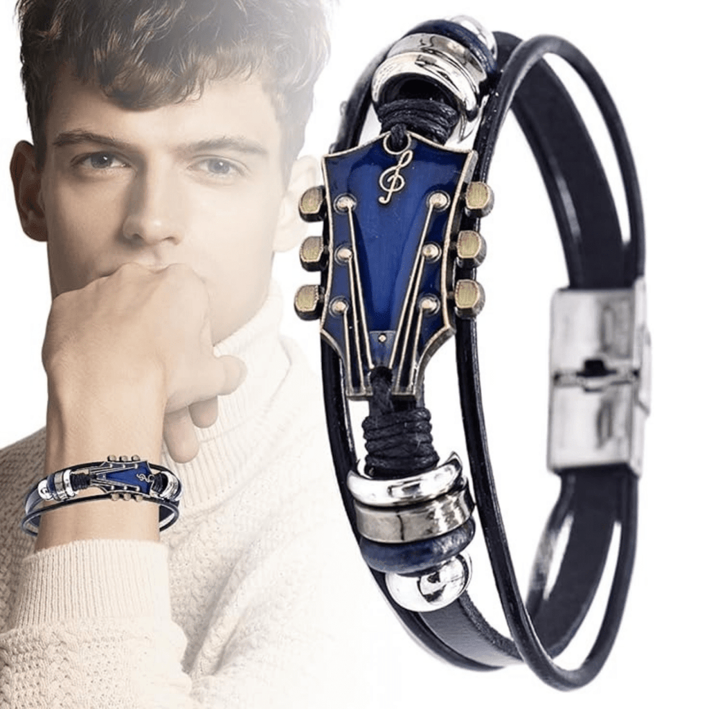 Leather Bracelet with Guitar-Inspired Design - Fioriscas