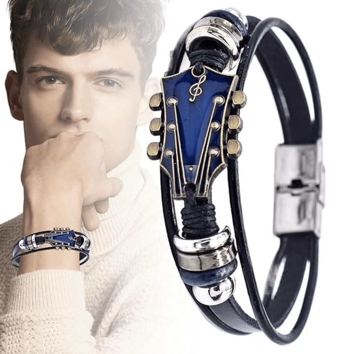 Leather Bracelet with Guitar-Inspired Design - Fioriscas