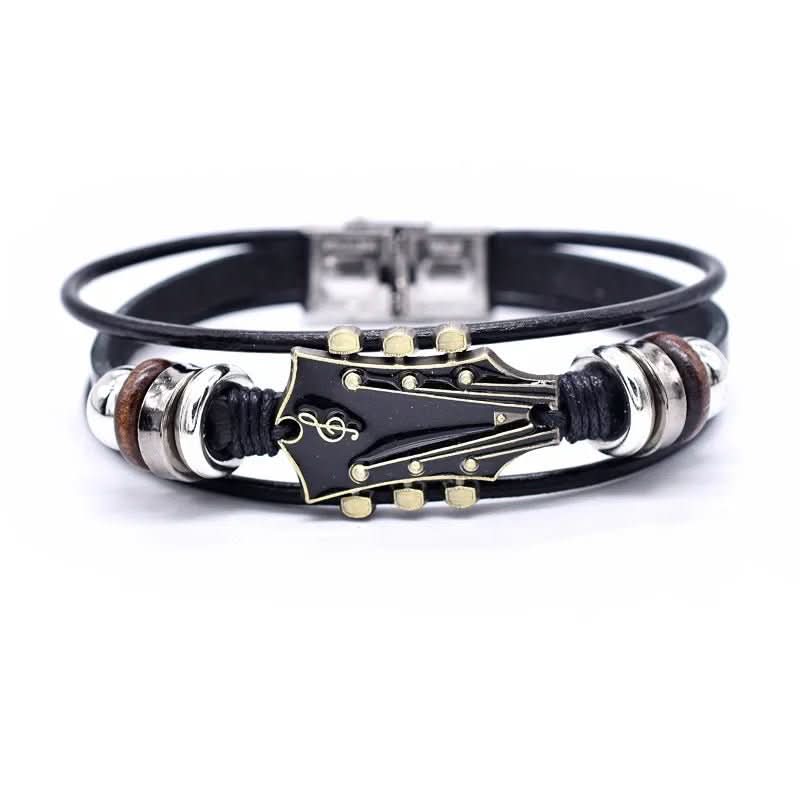 Leather Bracelet with Guitar-Inspired Design - Fioriscas