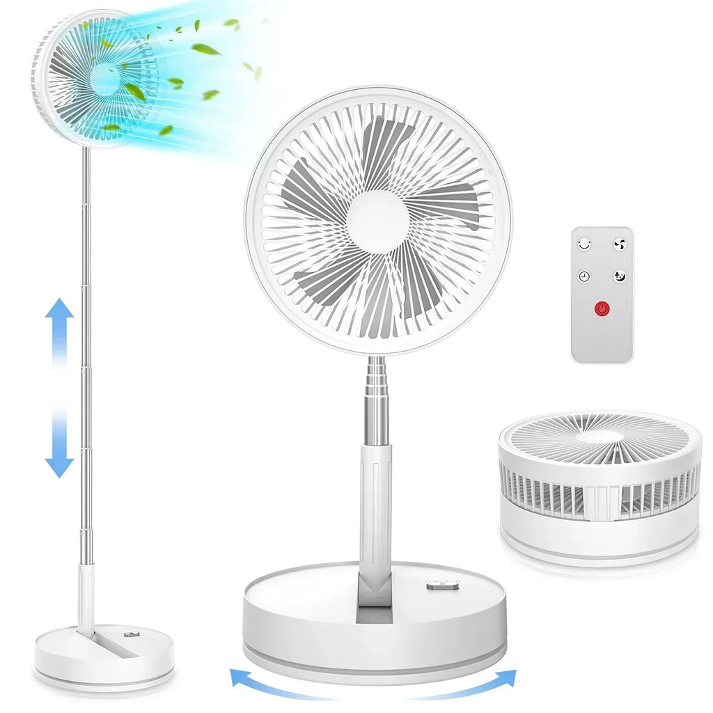 Portable Folding Floor Fan, 9-Inch Rechargeable With Remote Control