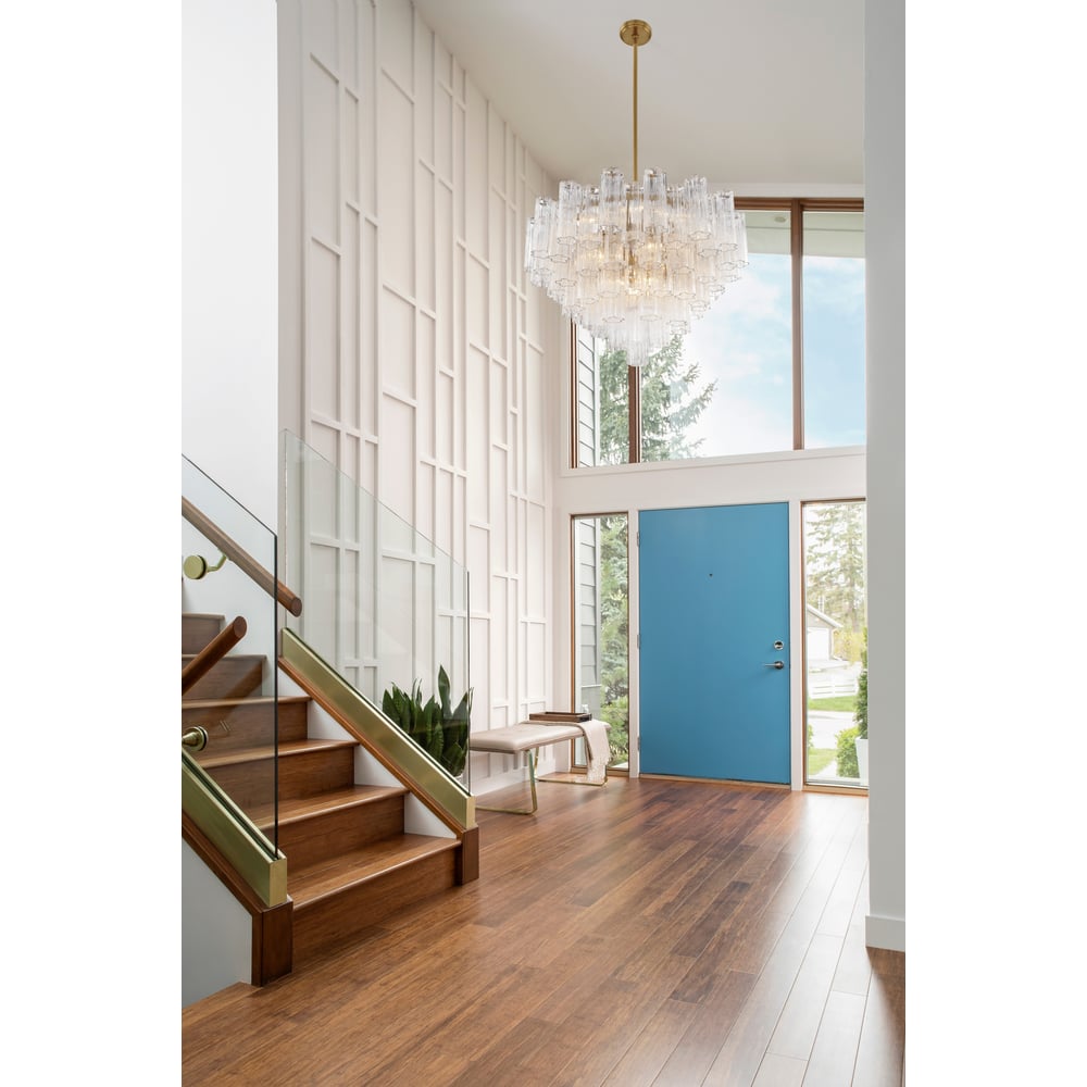 Lampadario Murano in vetro a tubi stratificati ambra Lustra | Fioriscas