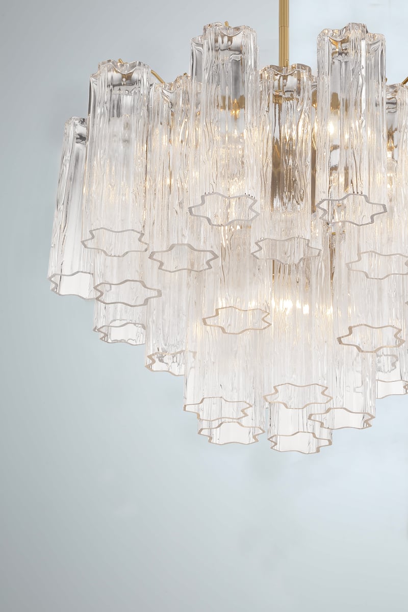 Lampadario Murano in vetro a tubi stratificati ambra Lustra | Fioriscas