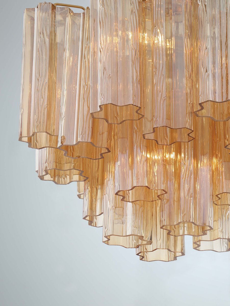 Lampadario Murano in vetro a tubi stratificati ambra Lustra | Fioriscas