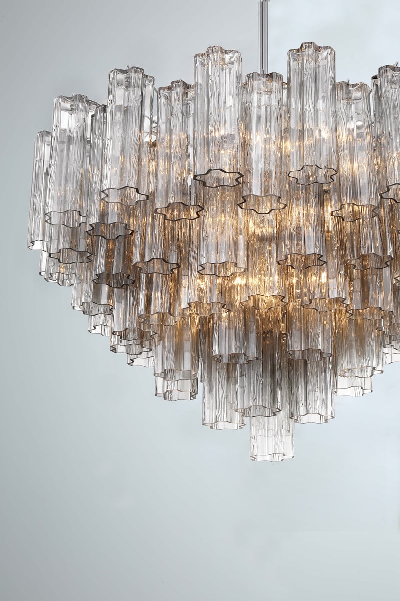 Lampadario Murano in vetro a tubi stratificati ambra Lustra | Fioriscas
