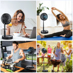Portable Folding Floor Fan, 9-Inch Rechargeable With Remote Control