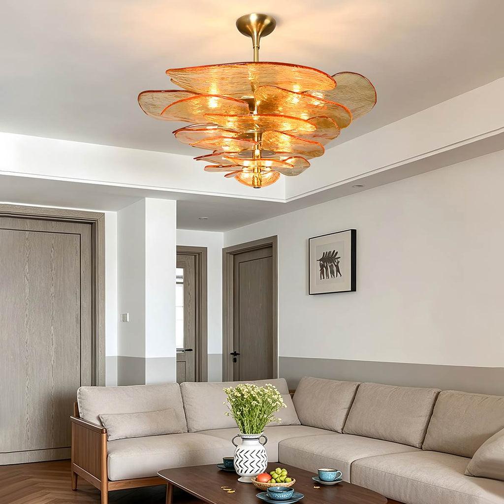 Elegantní smaragdový lustr Murano Petal se zlatými akcenty