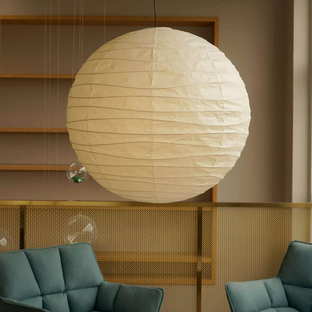 Handcrafted Japandi Washi Paper Pendant Light With Bamboo Silk Glow