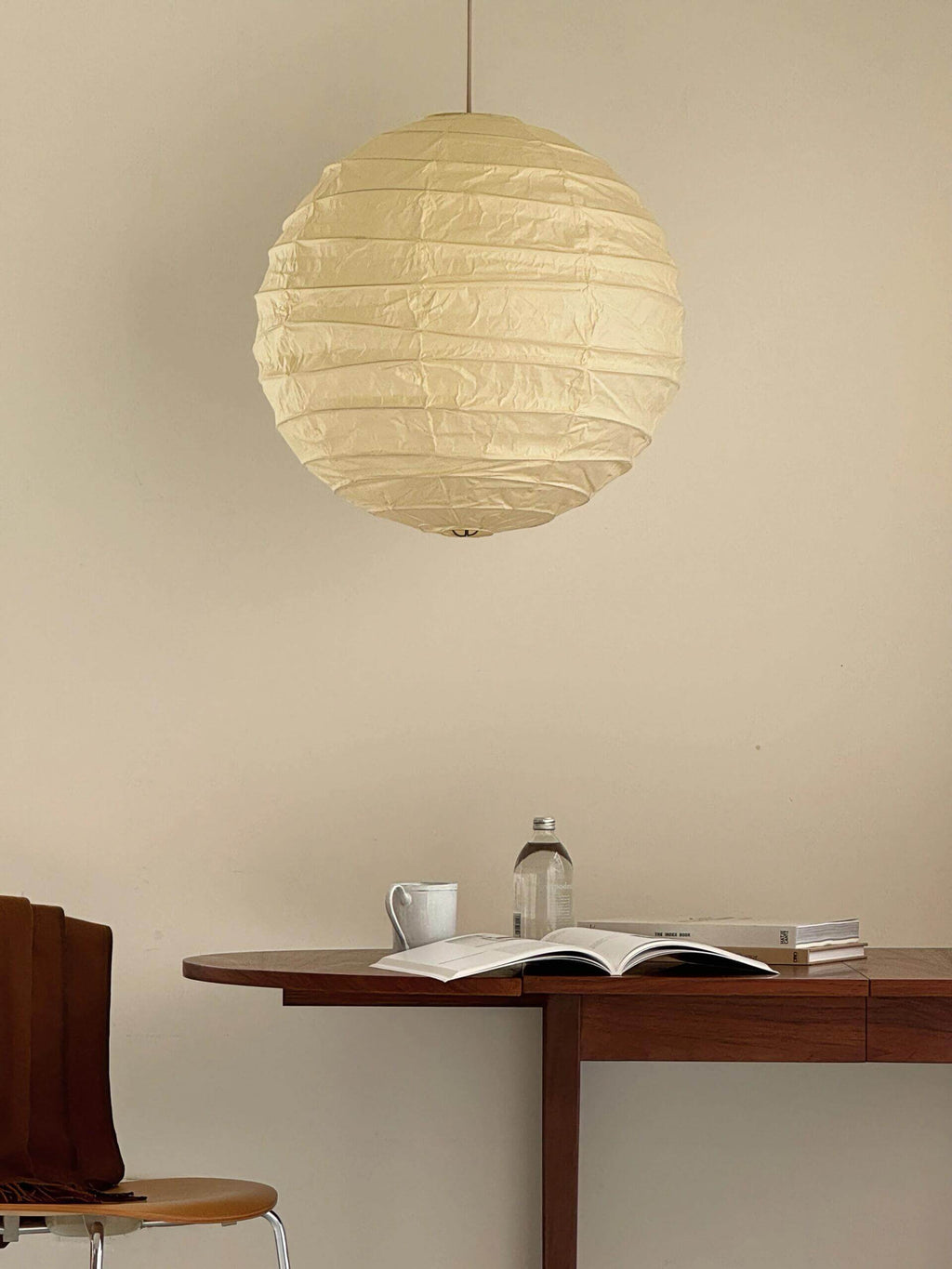Handcrafted Japandi Washi Paper Pendant Light With Bamboo Silk Glow