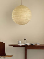 Handcrafted Japandi Washi Paper Pendant Light With Bamboo Silk Glow