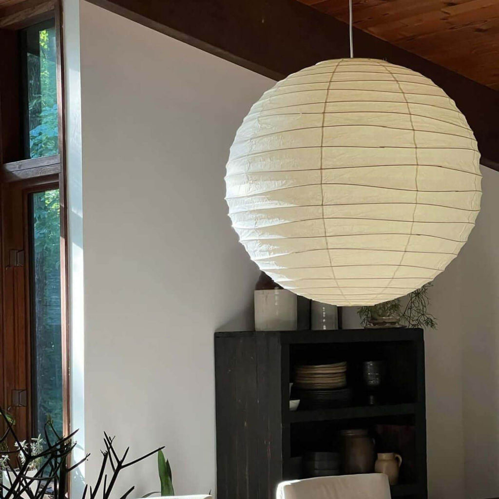 Handcrafted Japandi Washi Paper Pendant Light With Bamboo Silk Glow