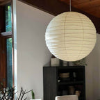 Handcrafted Japandi Washi Paper Pendant Light With Bamboo Silk Glow