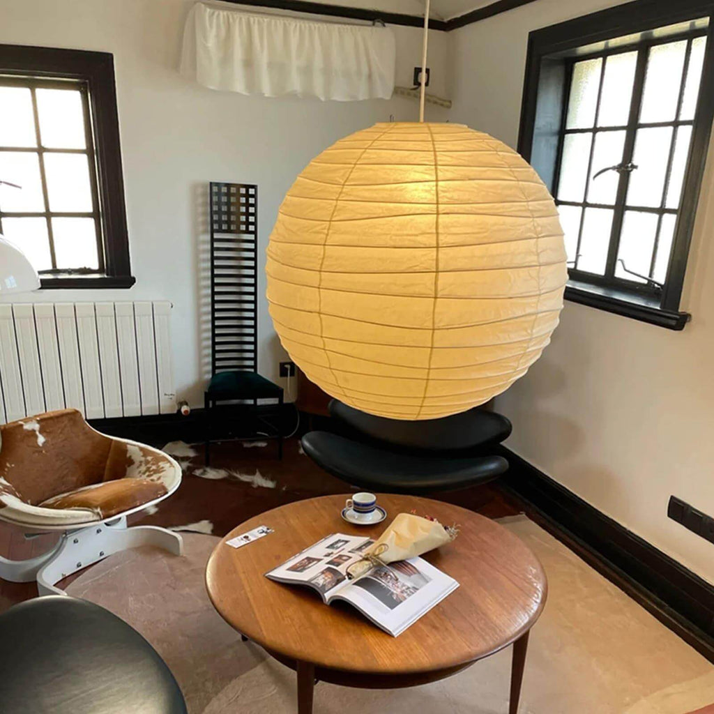 Handcrafted Japandi Washi Paper Pendant Light With Bamboo Silk Glow