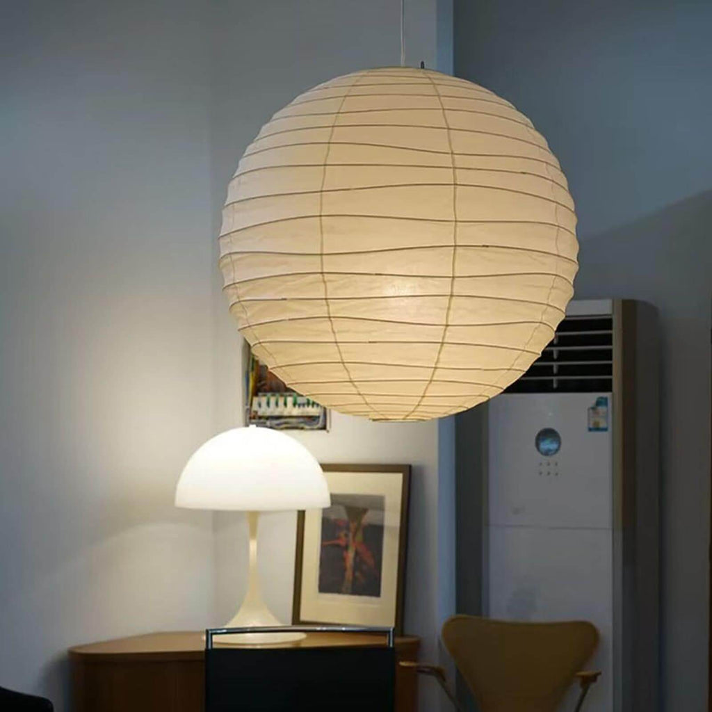Handcrafted Japandi Washi Paper Pendant Light With Bamboo Silk Glow