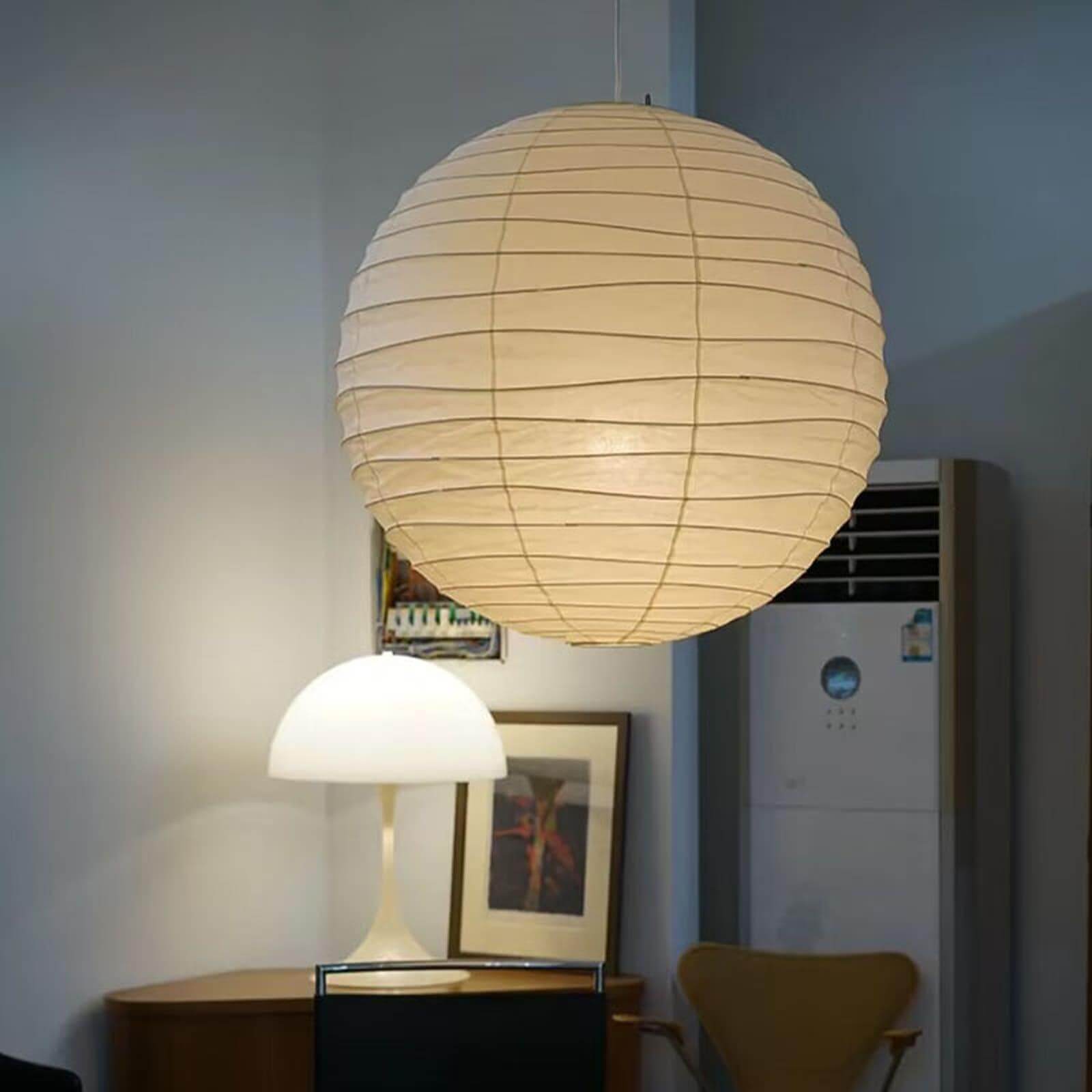 Handcrafted Japandi Washi Paper Pendant Light With Bamboo Silk Glow