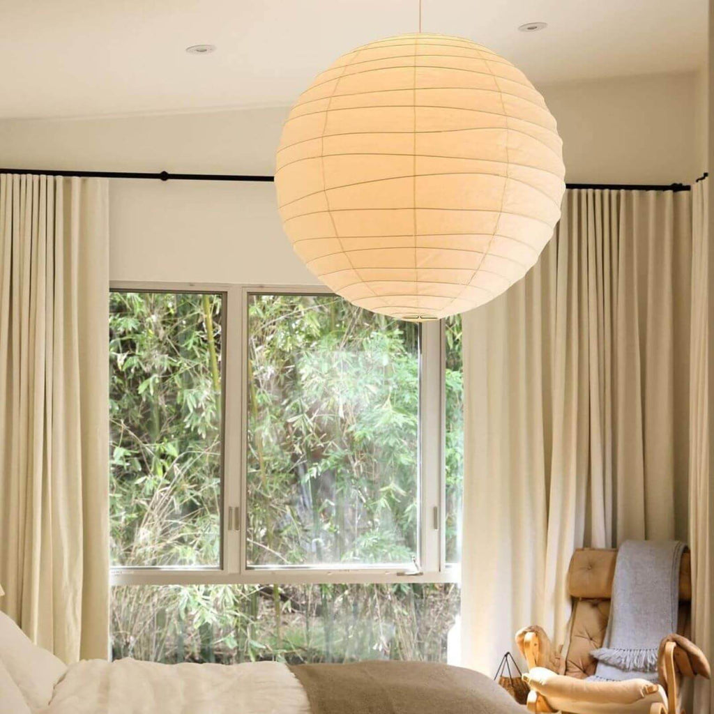 Handcrafted Japandi Washi Paper Pendant Light With Bamboo Silk Glow
