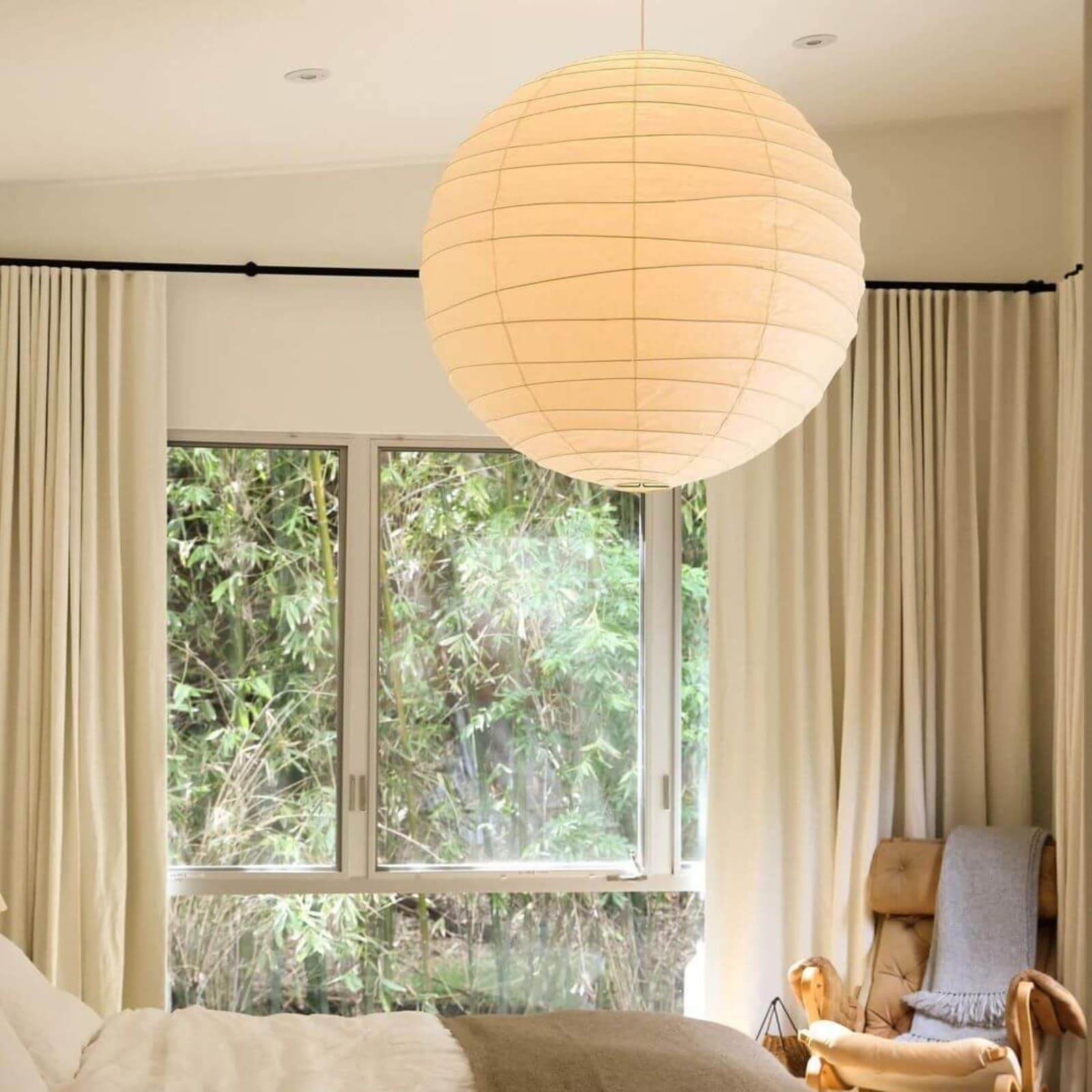 Handcrafted Japandi Washi Paper Pendant Light With Bamboo Silk Glow