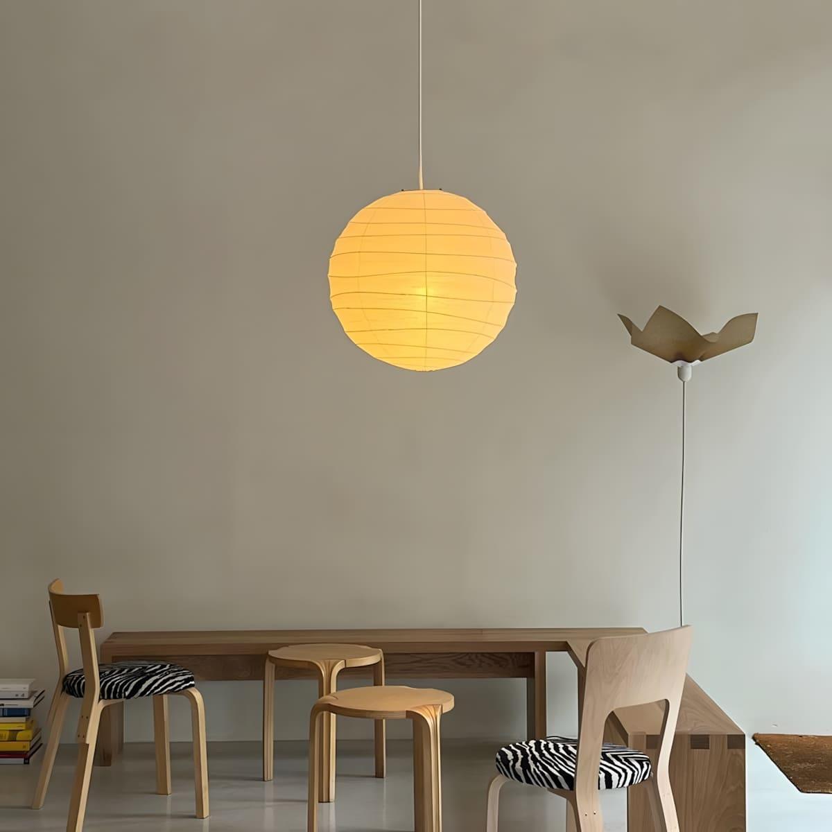 Handcrafted Japandi Washi Paper Pendant Light With Bamboo Silk Glow
