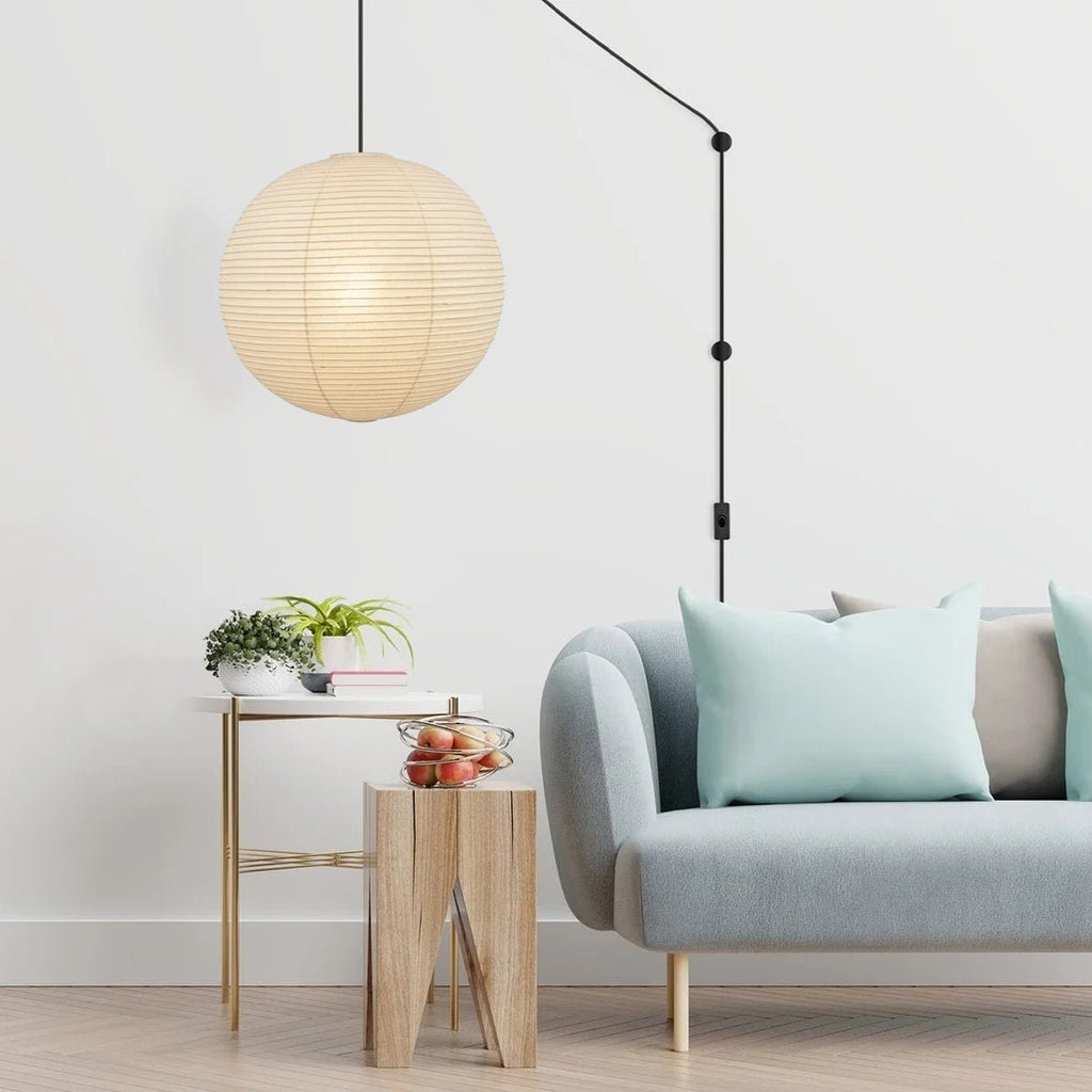 Lumiera rund papperslykta, pendellampa med sladd, vit tråd, japanskinspirerad modernist