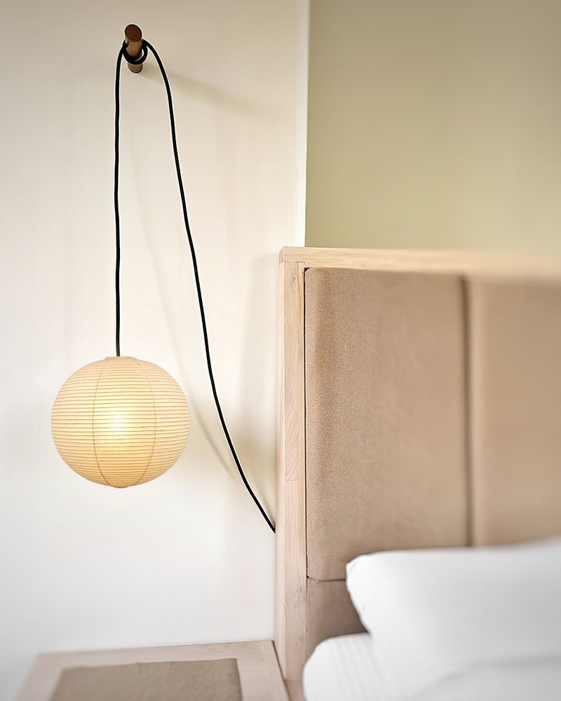 Lumiera rund papperslykta, pendellampa med sladd, vit tråd, japanskinspirerad modernist