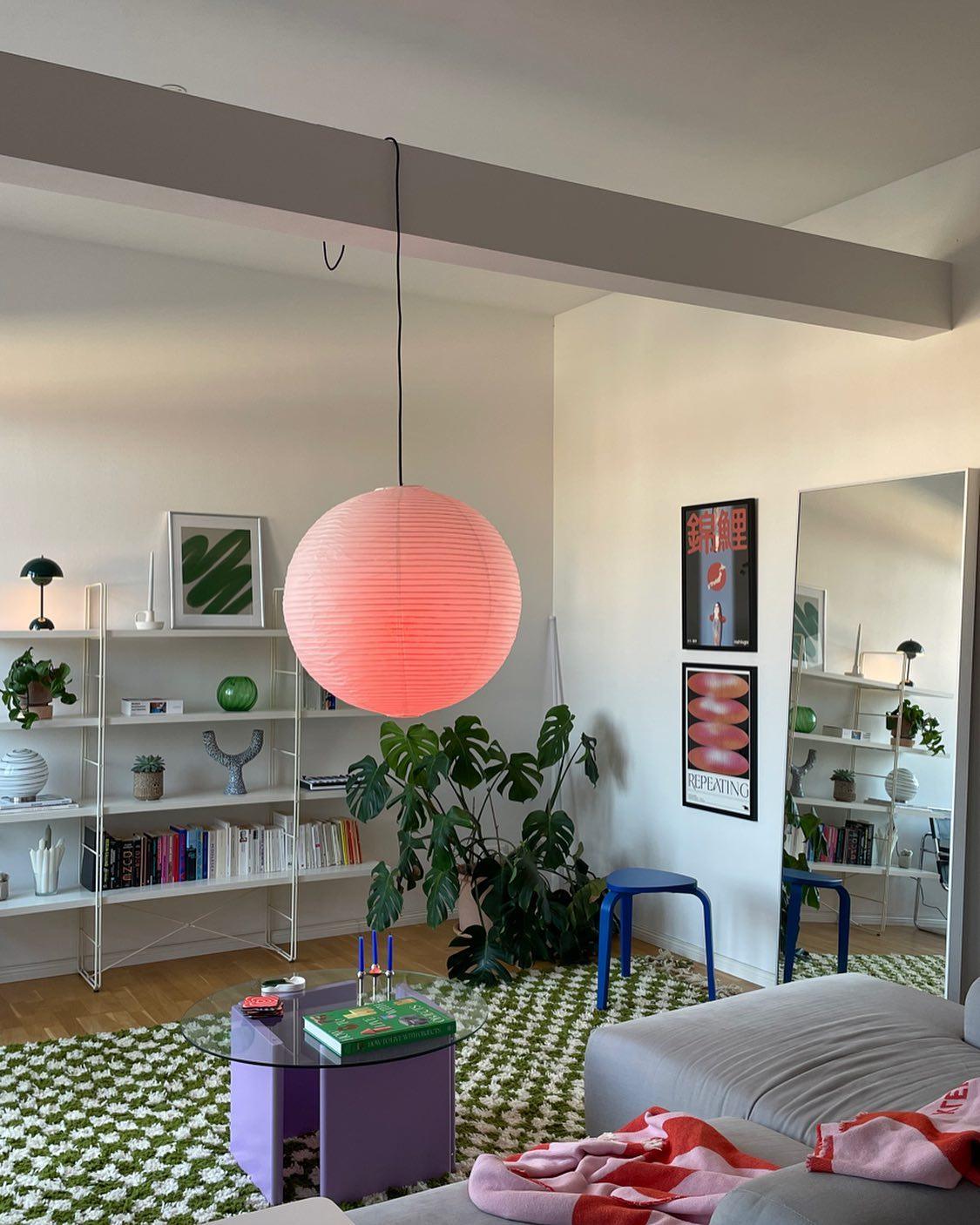 Lumiera rund papperslykta, pendellampa med sladd, vit tråd, japanskinspirerad modernist