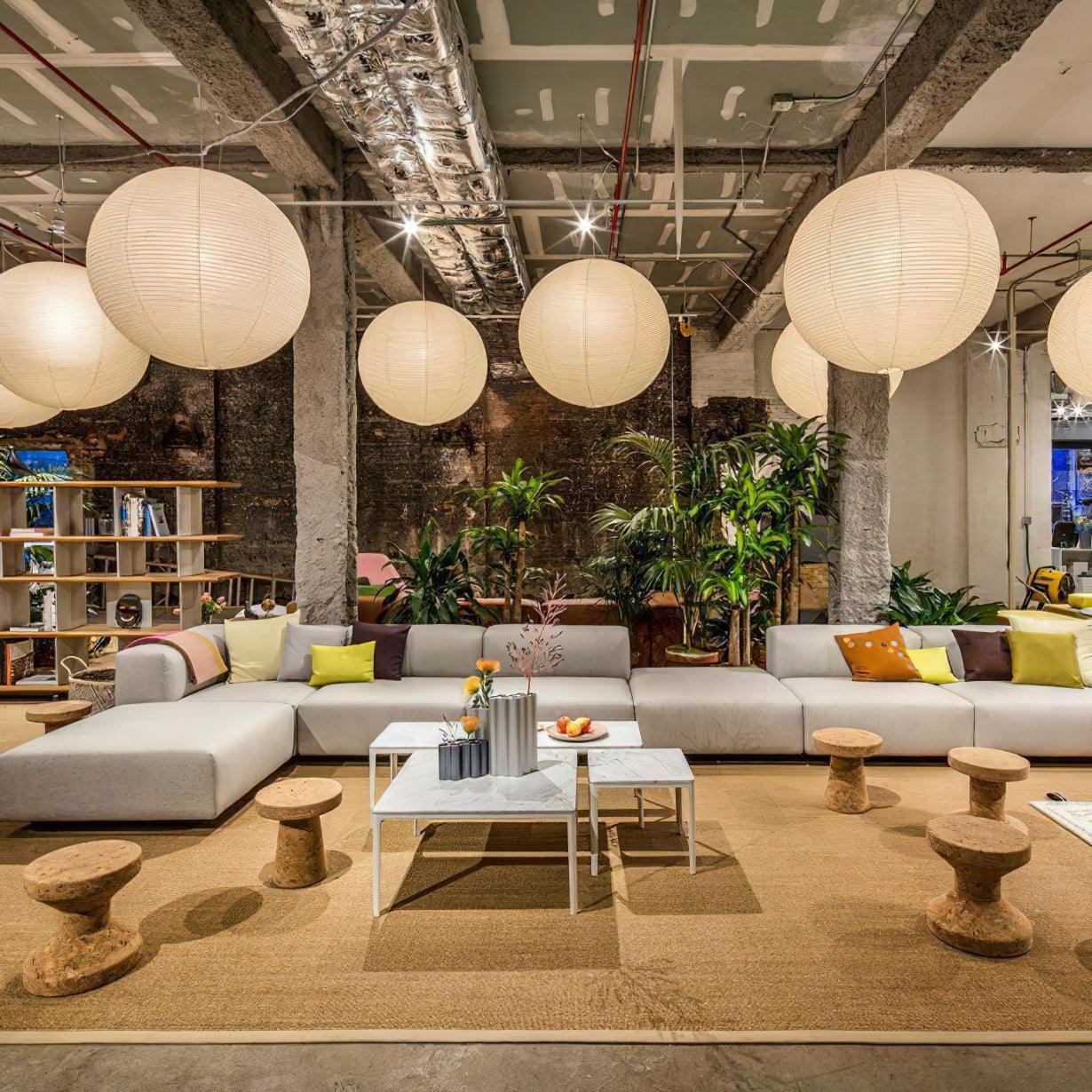 Lumiera rund papperslykta, pendellampa med sladd, vit tråd, japanskinspirerad modernist