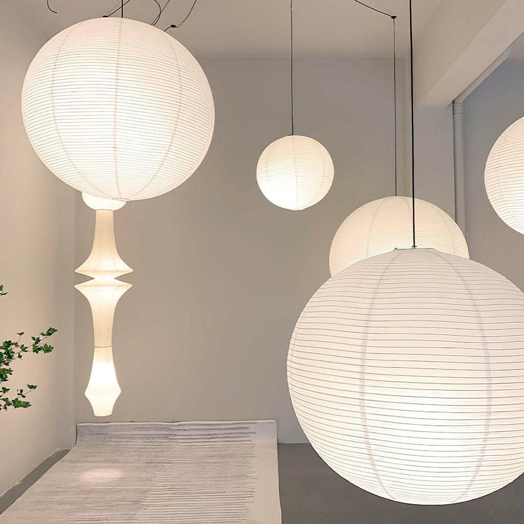 Lumiera rund papperslykta, pendellampa med sladd, vit tråd, japanskinspirerad modernist