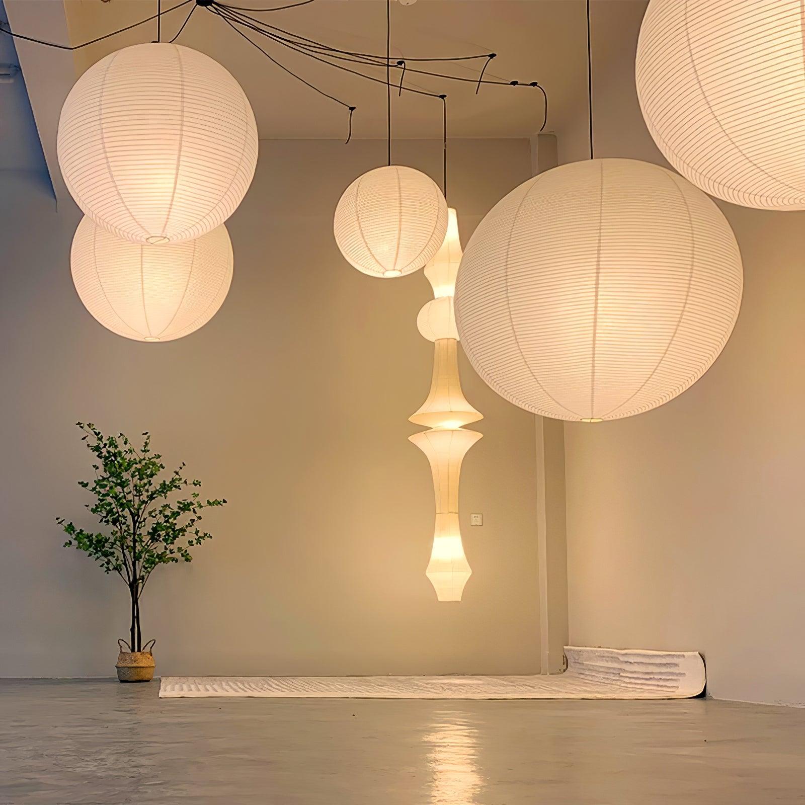 Lumiera rund papperslykta, pendellampa med sladd, vit tråd, japanskinspirerad modernist
