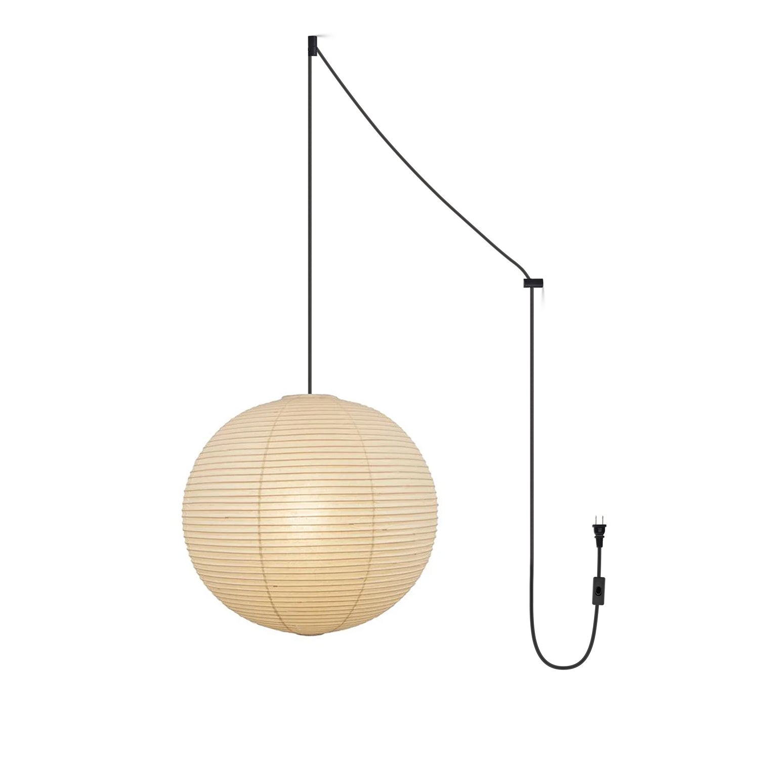 Mid Century Modern Hikari Paper Lantern Pendant Swag Light With Black Cord