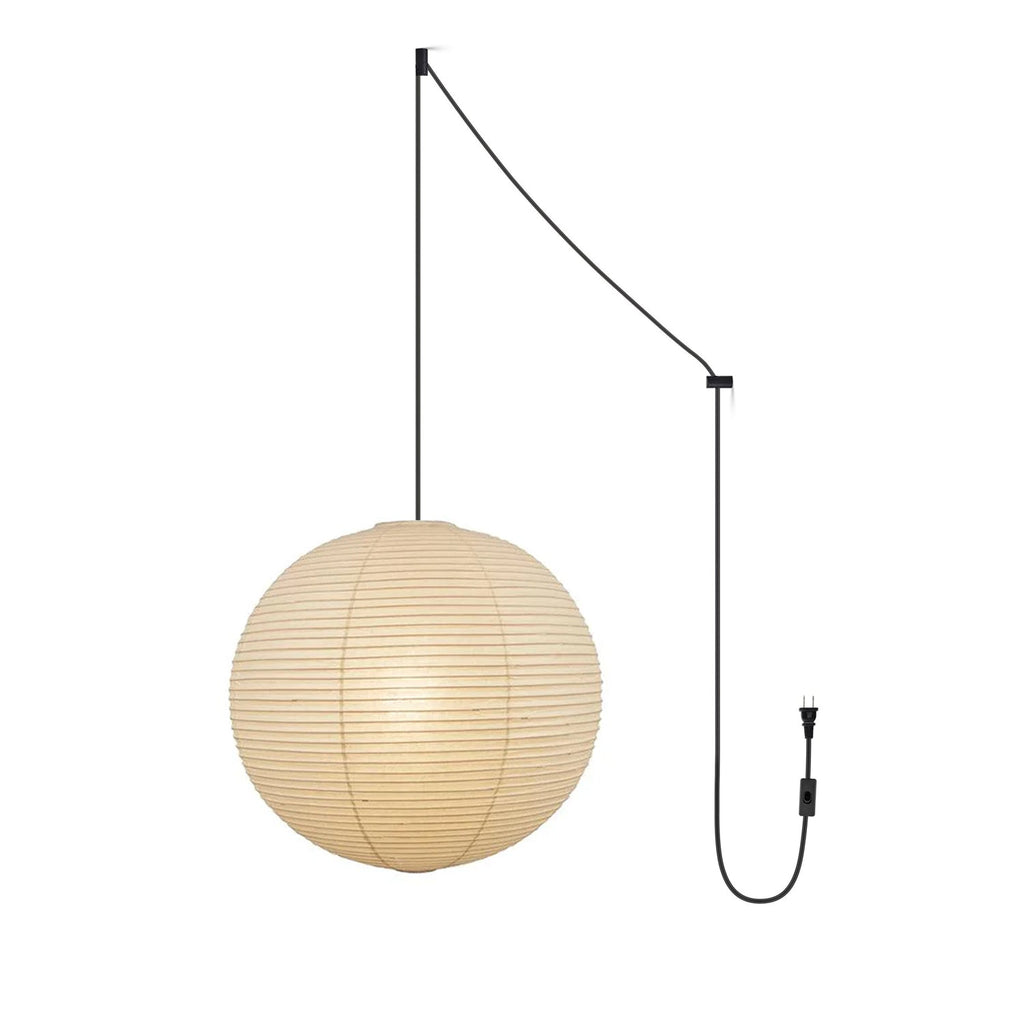 Mid Century Modern Hikari Paper Lantern Pendant Swag Light With Black Cord