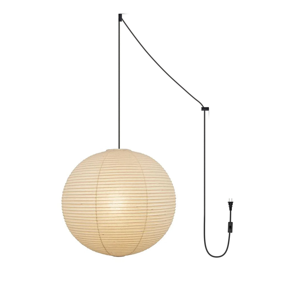 Mid Century Modern Hikari Paper Lantern Pendant Swag Light With Black Cord