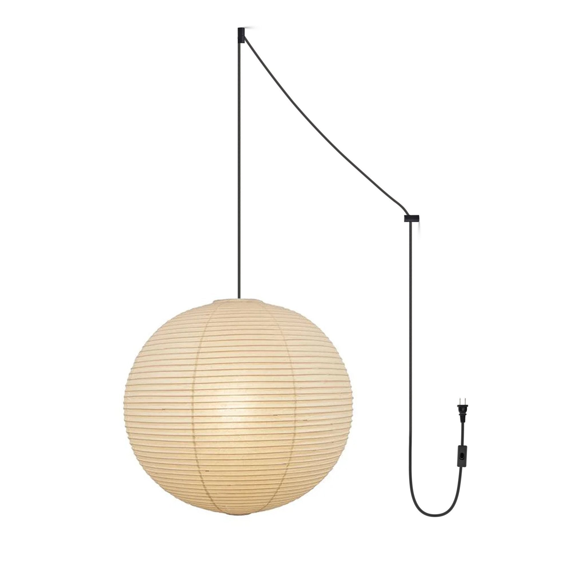 Mid Century Modern Hikari Paper Lantern Pendant Swag Light With Black Cord