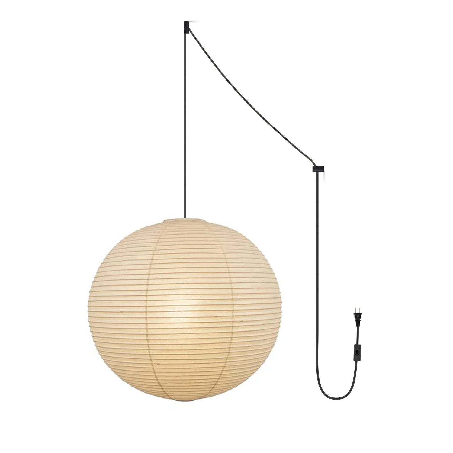 Mid Century Modern Hikari Paper Lantern Pendant Swag Light With Black Cord