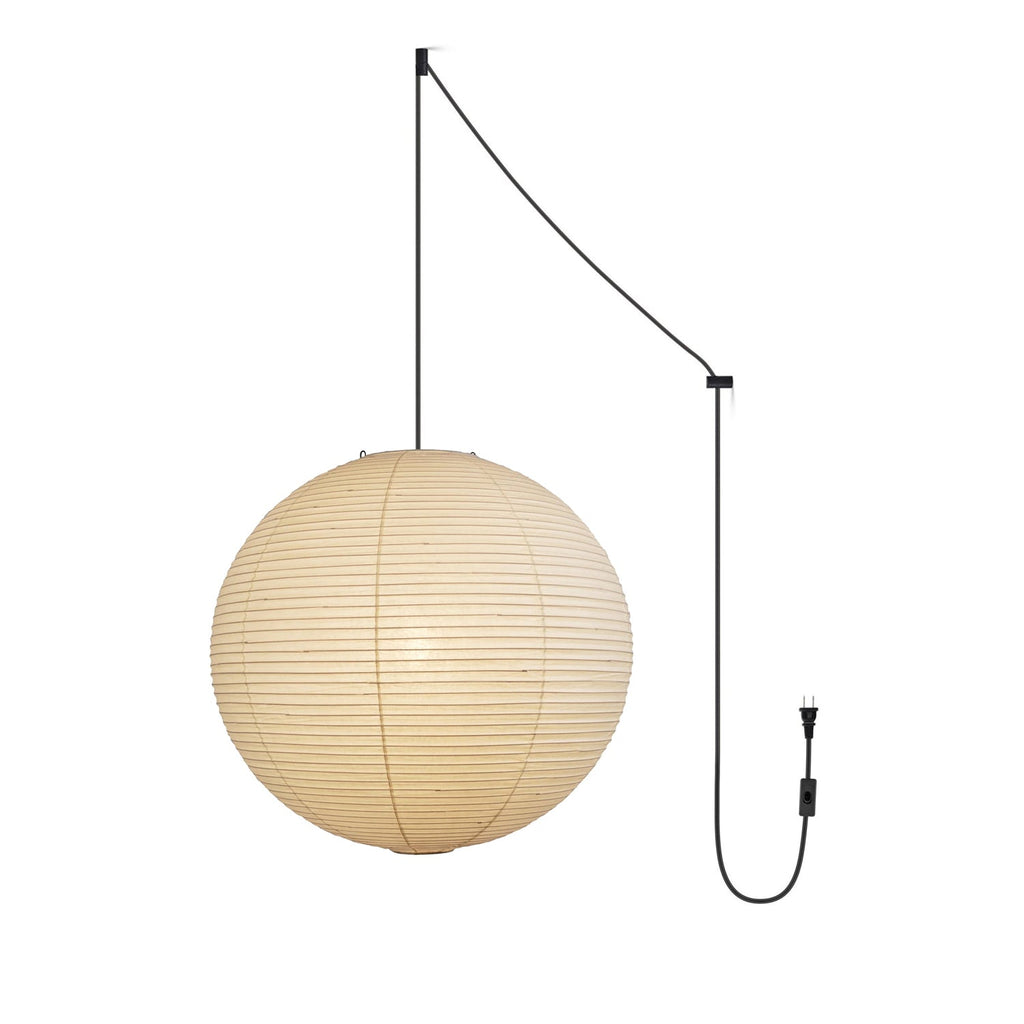Mid Century Modern Hikari Paper Lantern Pendant Swag Light With Black Cord
