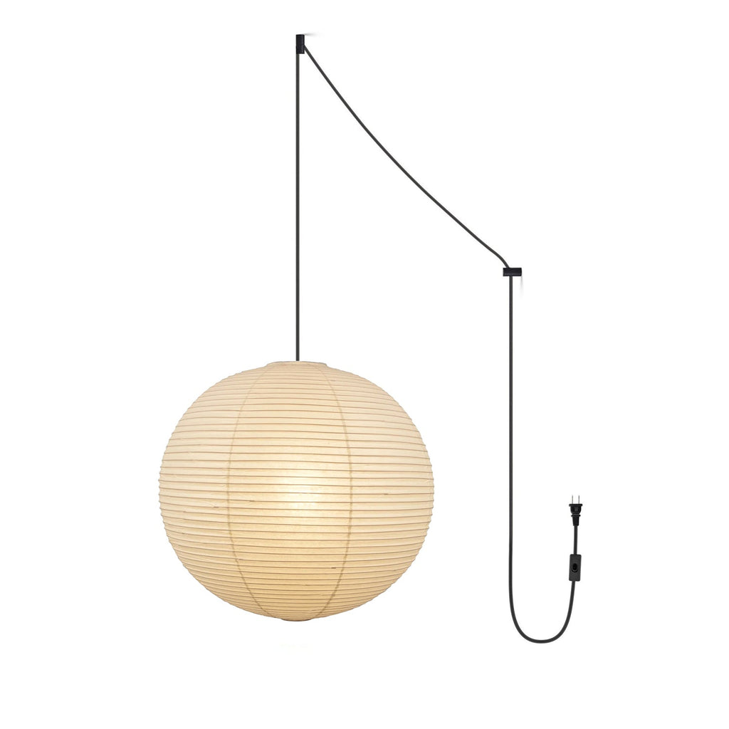 Mid Century Modern Hikari Paper Lantern Pendant Swag Light With Black Cord