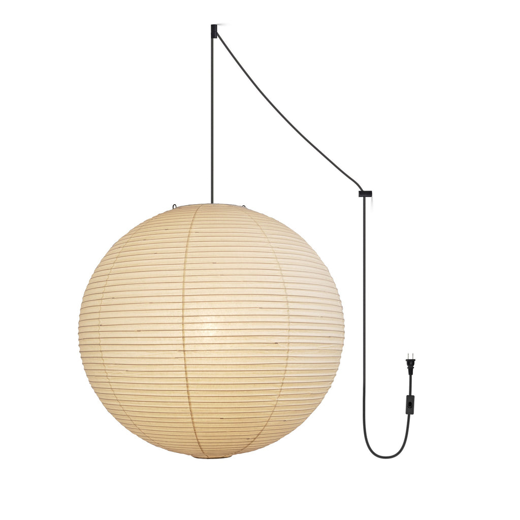 Mid Century Modern Hikari Paper Lantern Pendant Swag Light With Black Cord