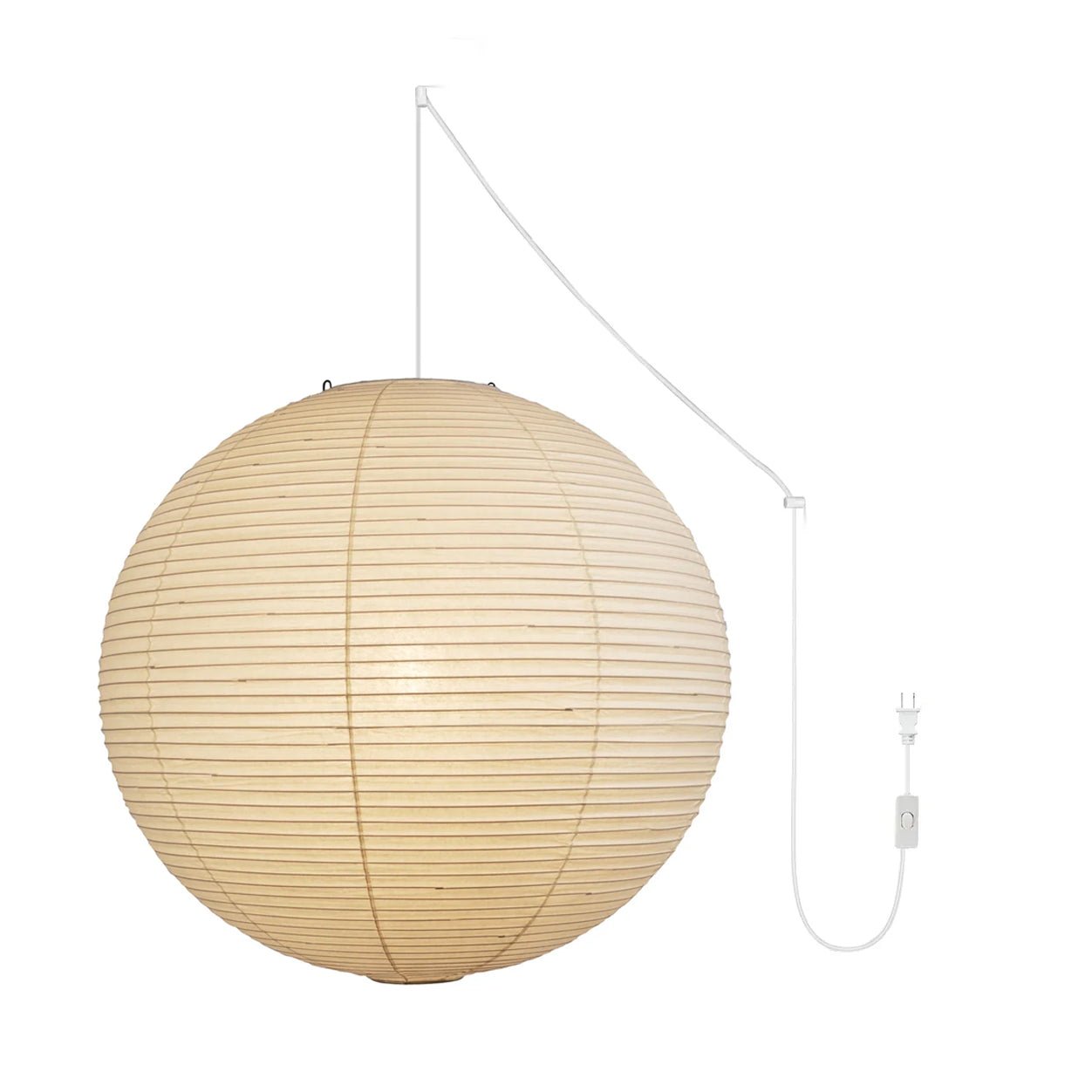 Lumiera rund papperslykta, pendellampa med sladd, vit tråd, japanskinspirerad modernist