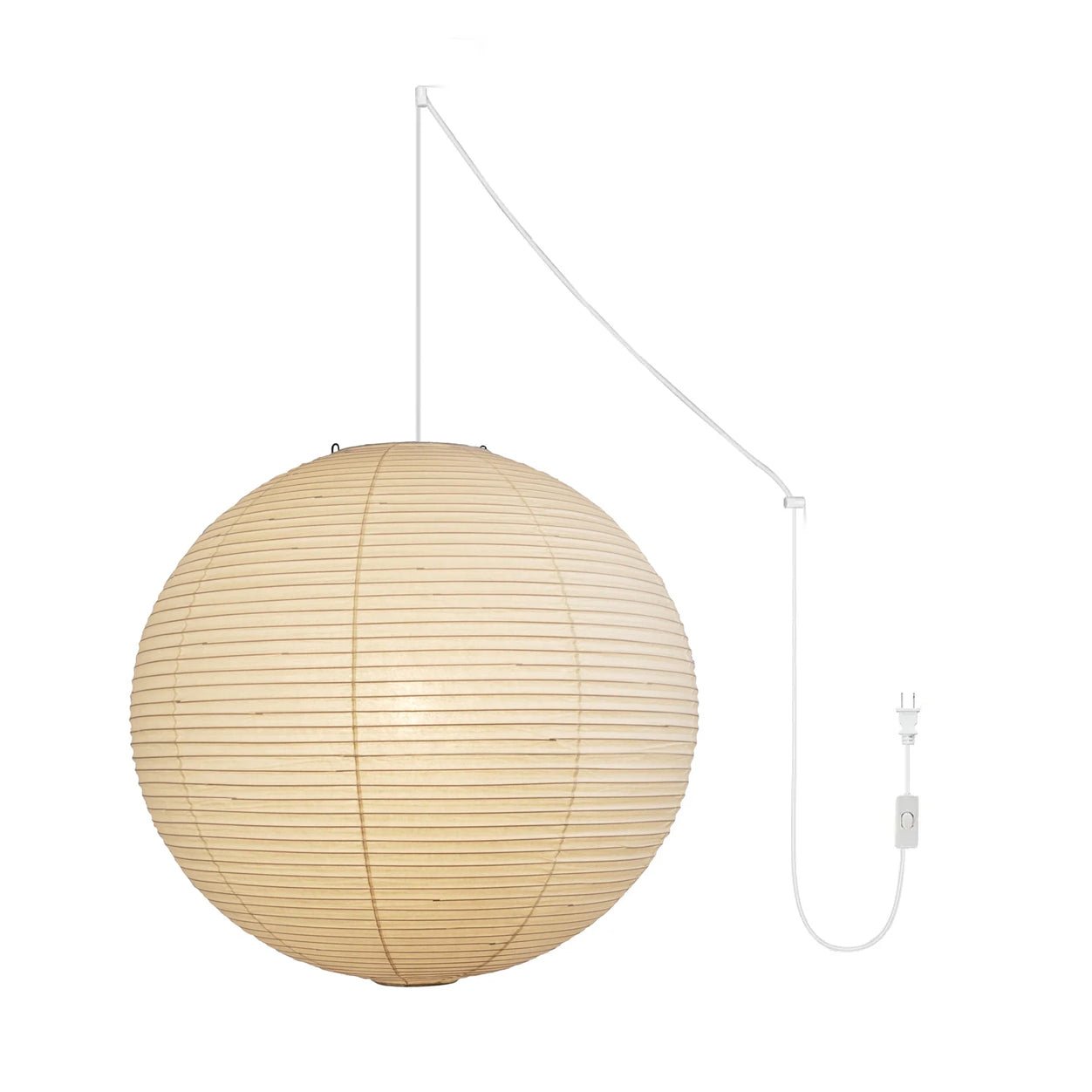 Lumiera rund papperslykta, pendellampa med sladd, vit tråd, japanskinspirerad modernist