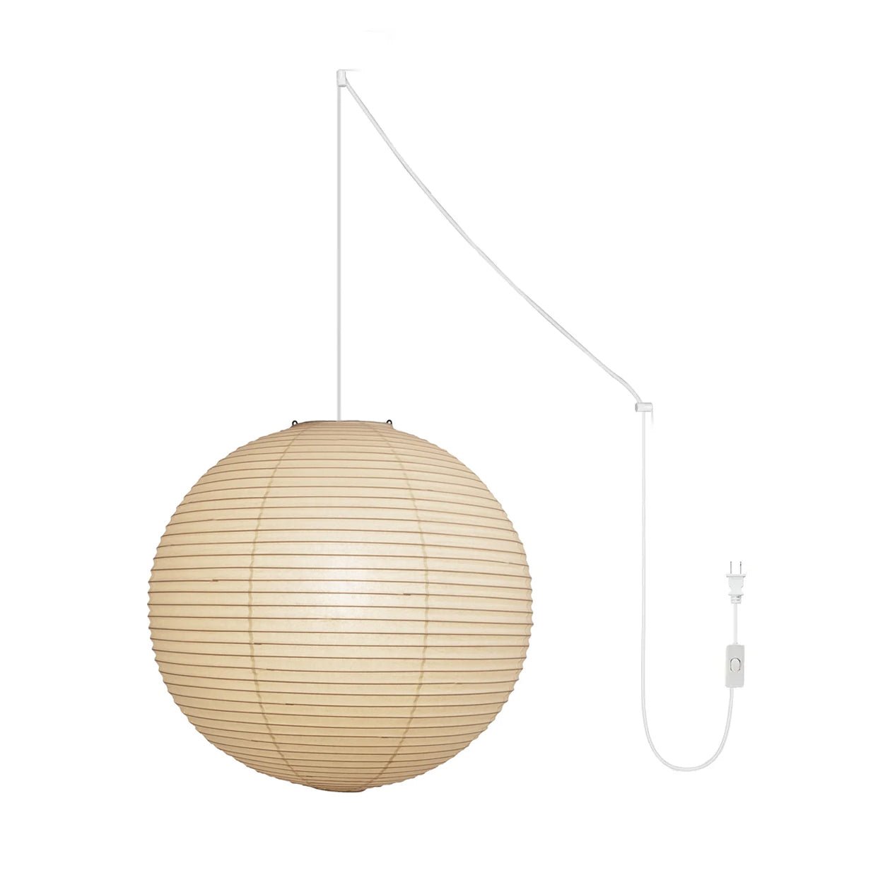 Lumiera rund papperslykta, pendellampa med sladd, vit tråd, japanskinspirerad modernist