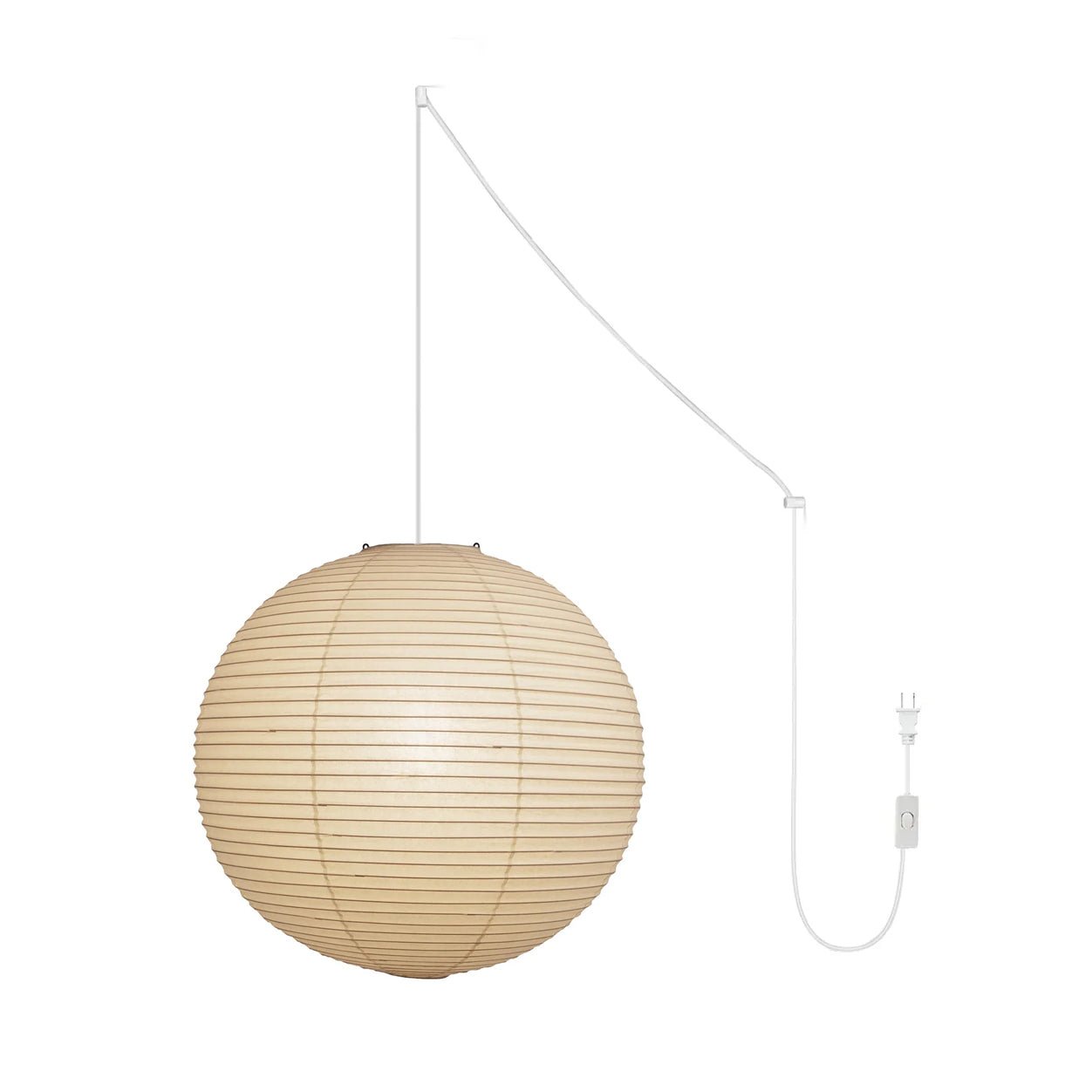 Lumiera rund papperslykta, pendellampa med sladd, vit tråd, japanskinspirerad modernist