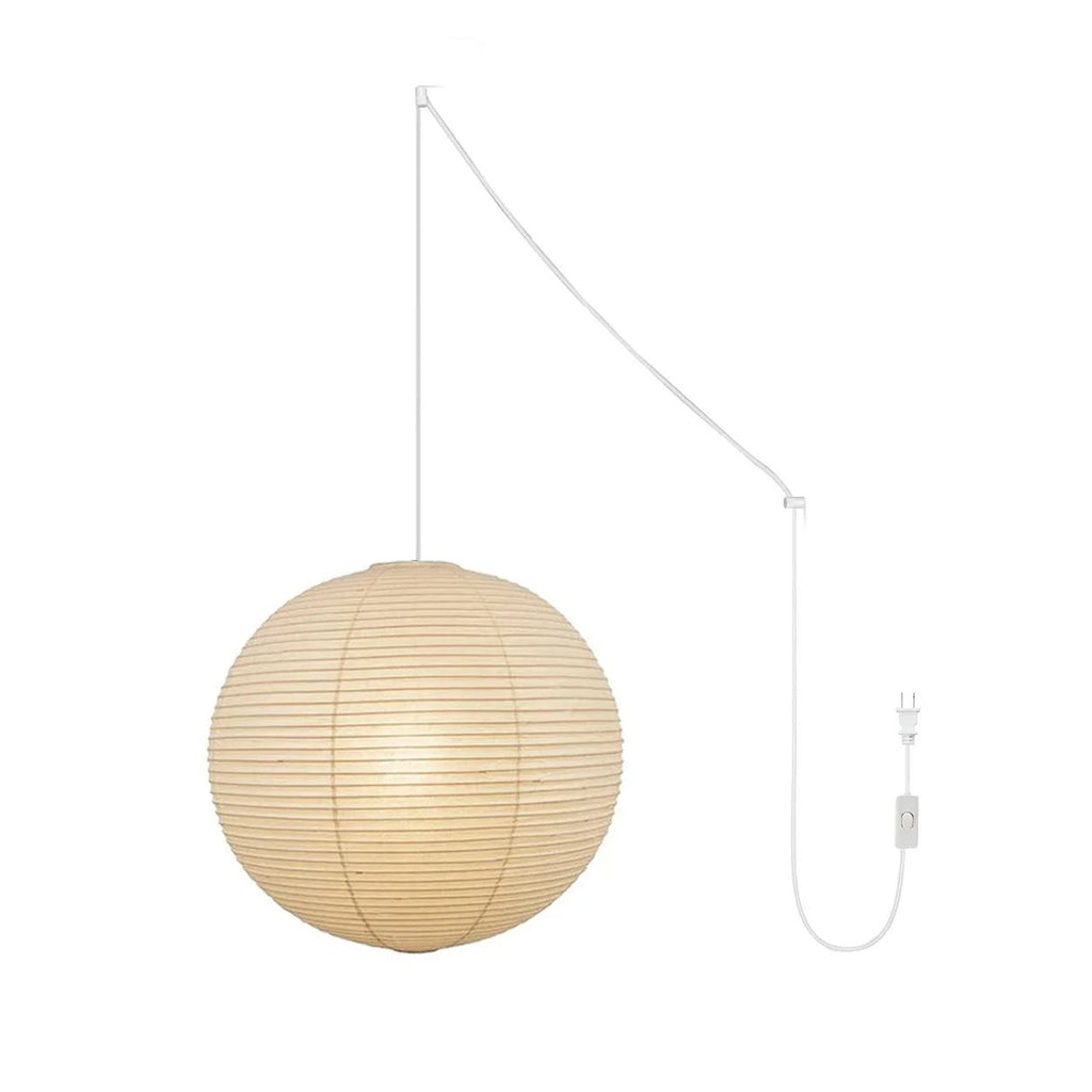 Lumiera rund papperslykta, pendellampa med sladd, vit tråd, japanskinspirerad modernist