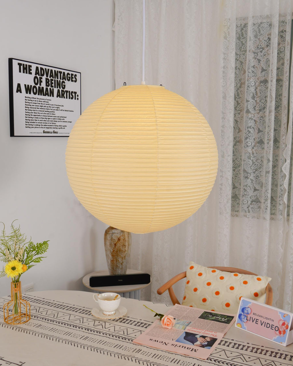 Kirei hvid papirlanterne pendel, mid-century form