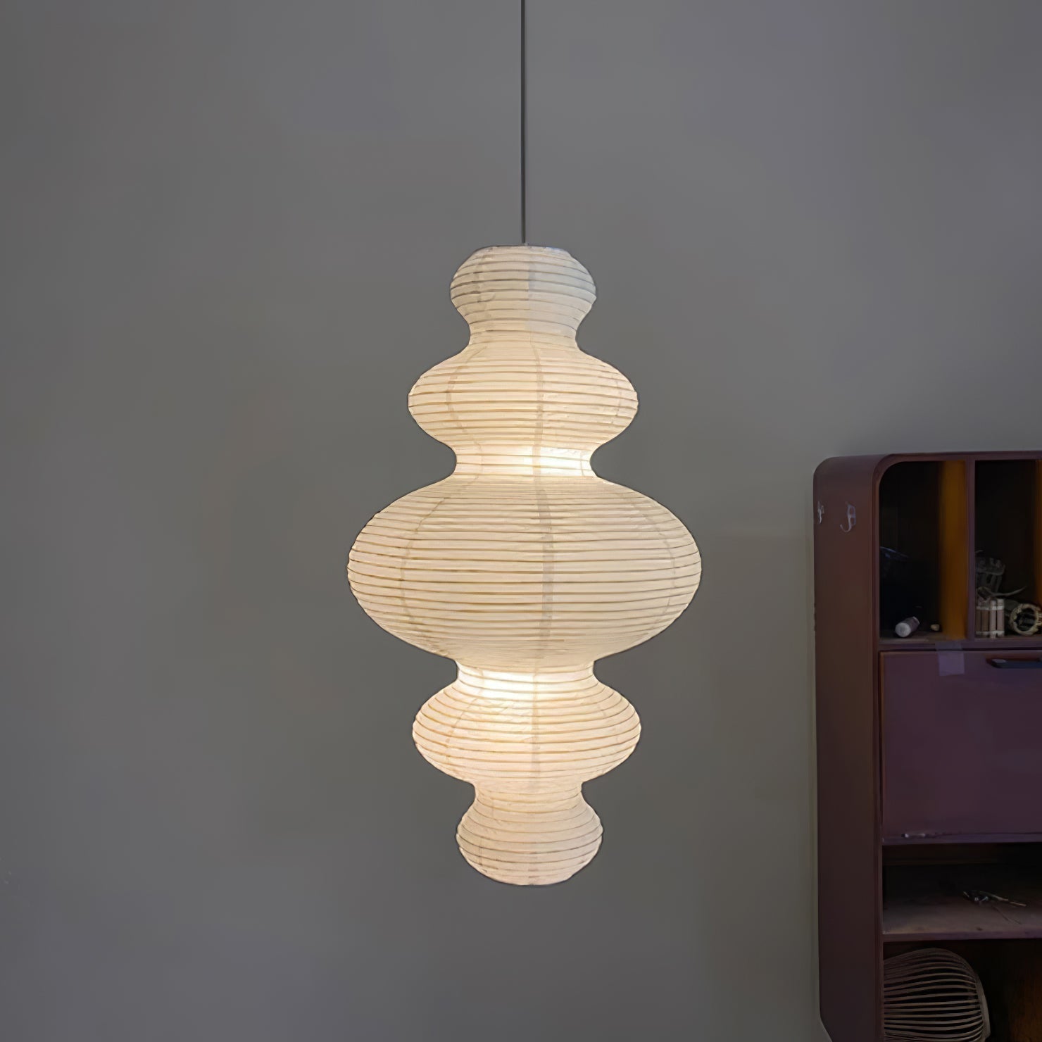 LumenRipple rispapperpendellampa med sladd, handgjord
