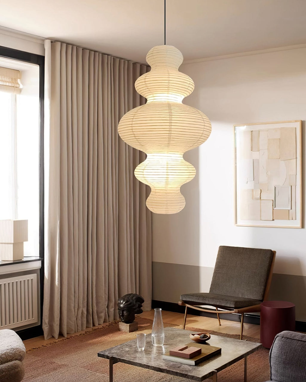 LumenRipple rispapperpendellampa med sladd, handgjord