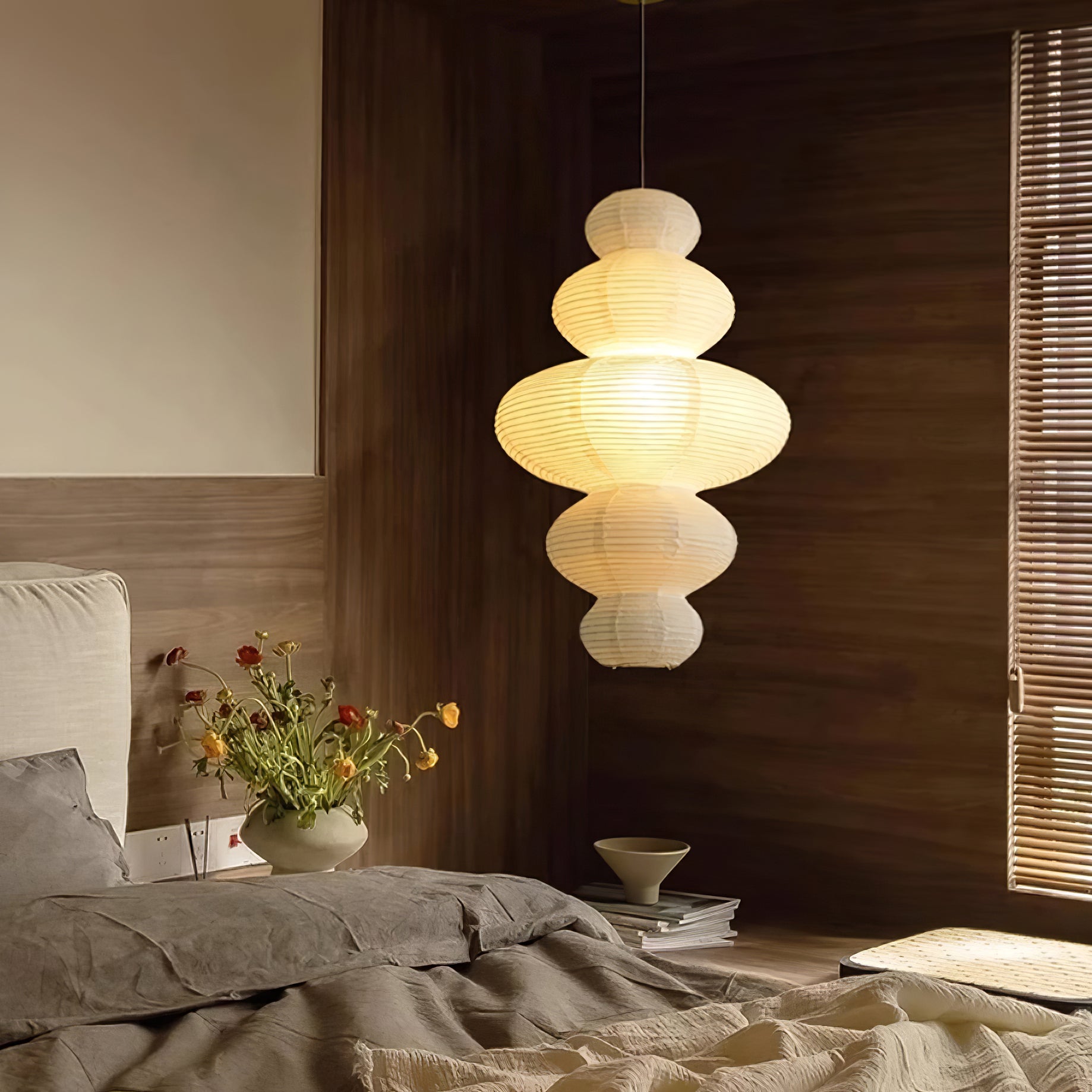 LumenRipple rispapperpendellampa med sladd, handgjord