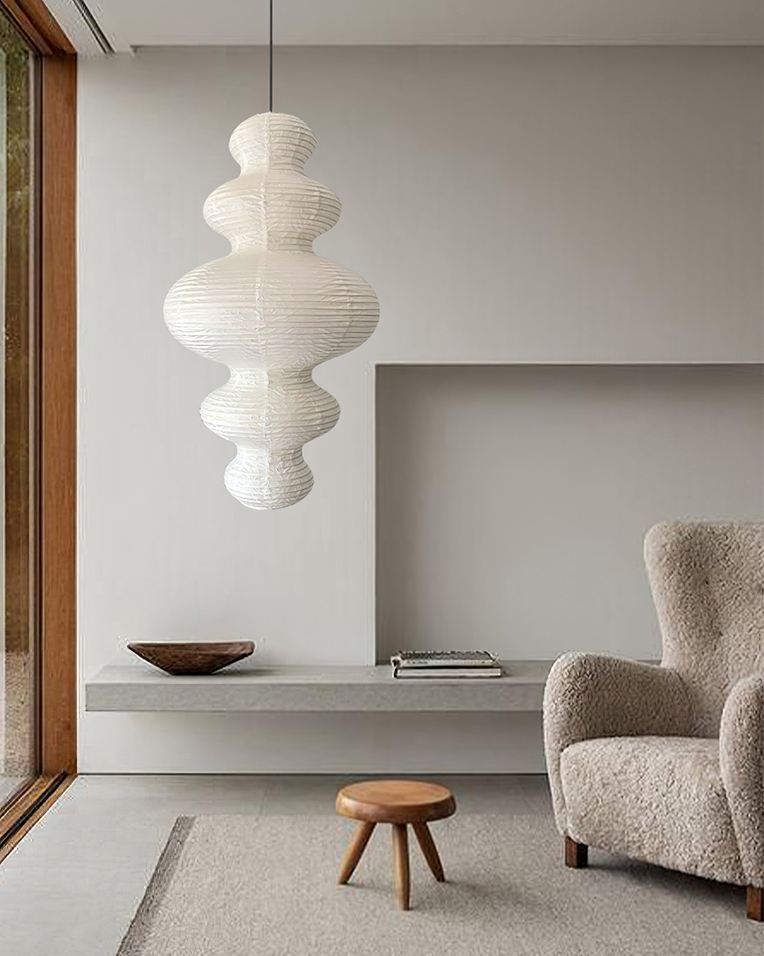 LumenRipple rispapperpendellampa med sladd, handgjord