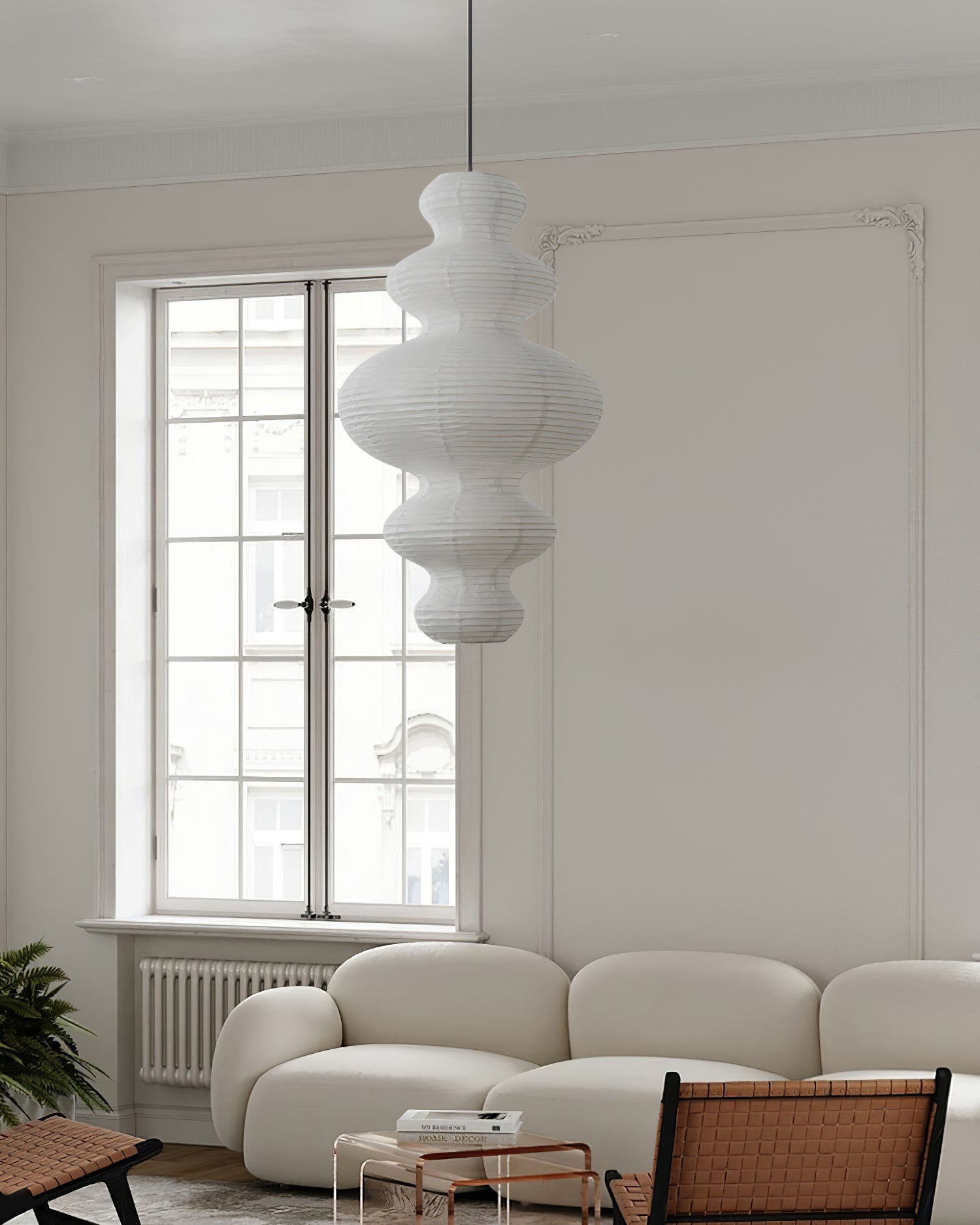 LumenRipple rispapperpendellampa med sladd, handgjord