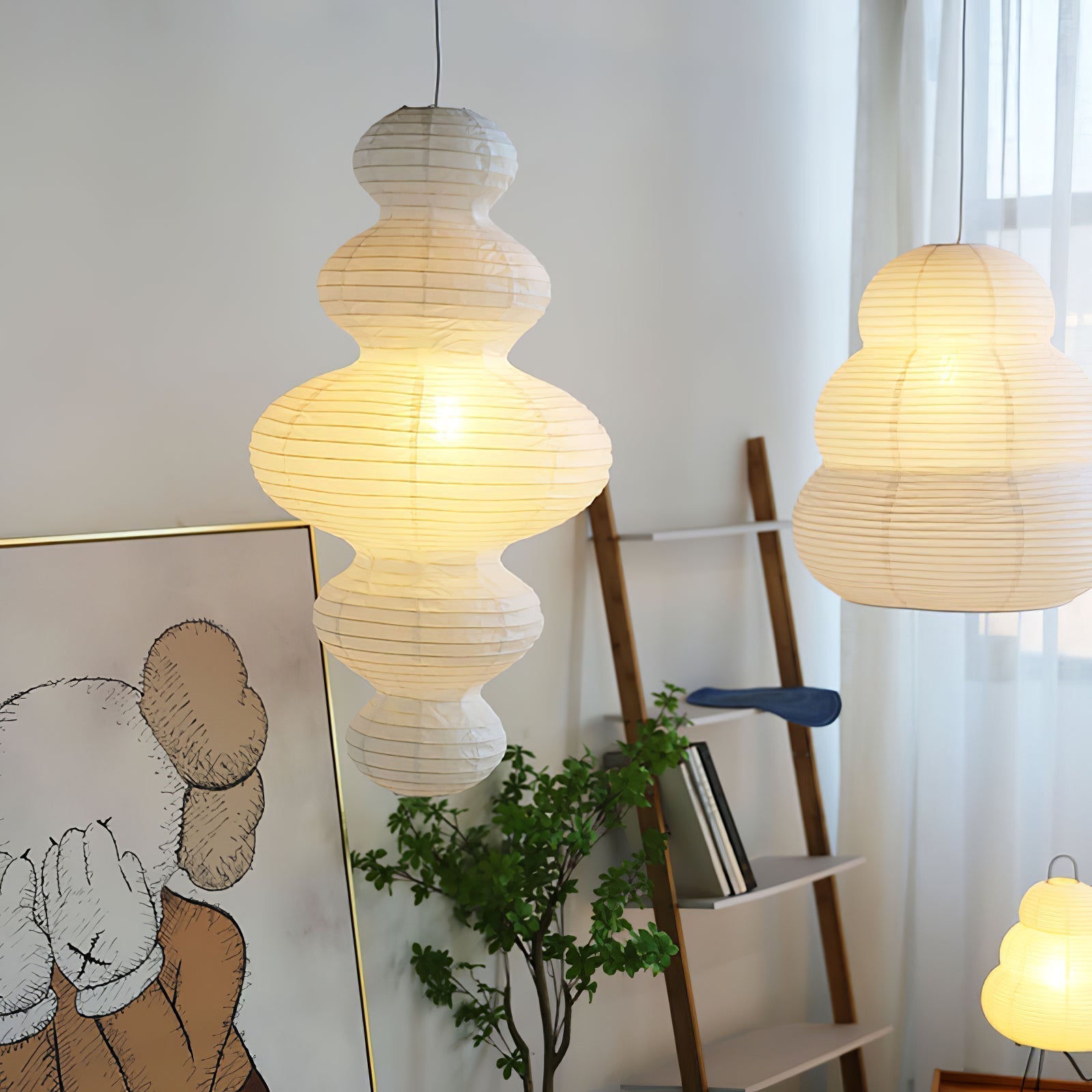 LumenRipple rispapperpendellampa med sladd, handgjord